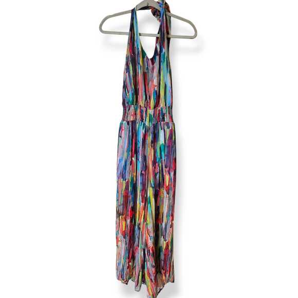 JACK Pants - Jack Watercolor Multicolor Jumpsuit Size M Backless Flowy Colorful Wide Leg Boho